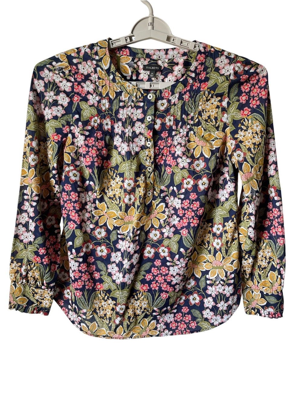 Talbots Women’s Size M Feminine Pintuck Popover Botanical Floral Print Top